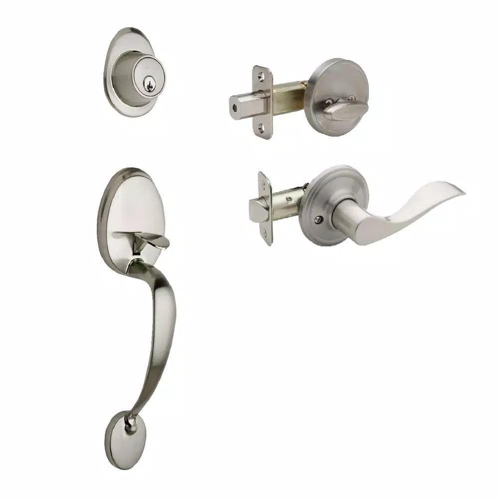Copper Creek Colonial Satin Stainless Door Handleset with Waverly Lever Trim