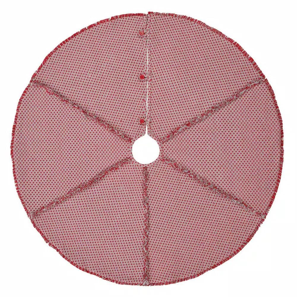 VHC Brands 48 in. Tannen Deep Red and Nickel Grey Jacquard Christmas Tree Skirt