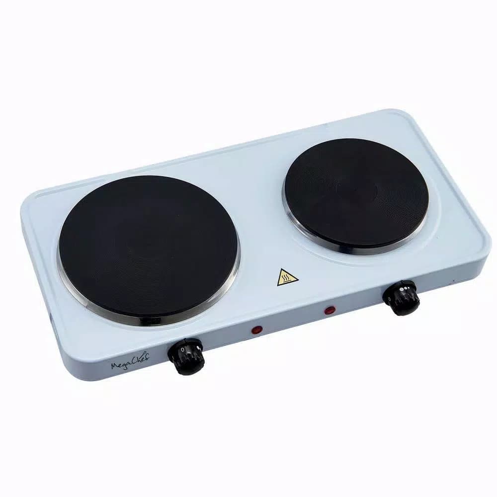 MegaChef 2-Burner Portable Electric Hot Plate Cooktop, 1700W, White