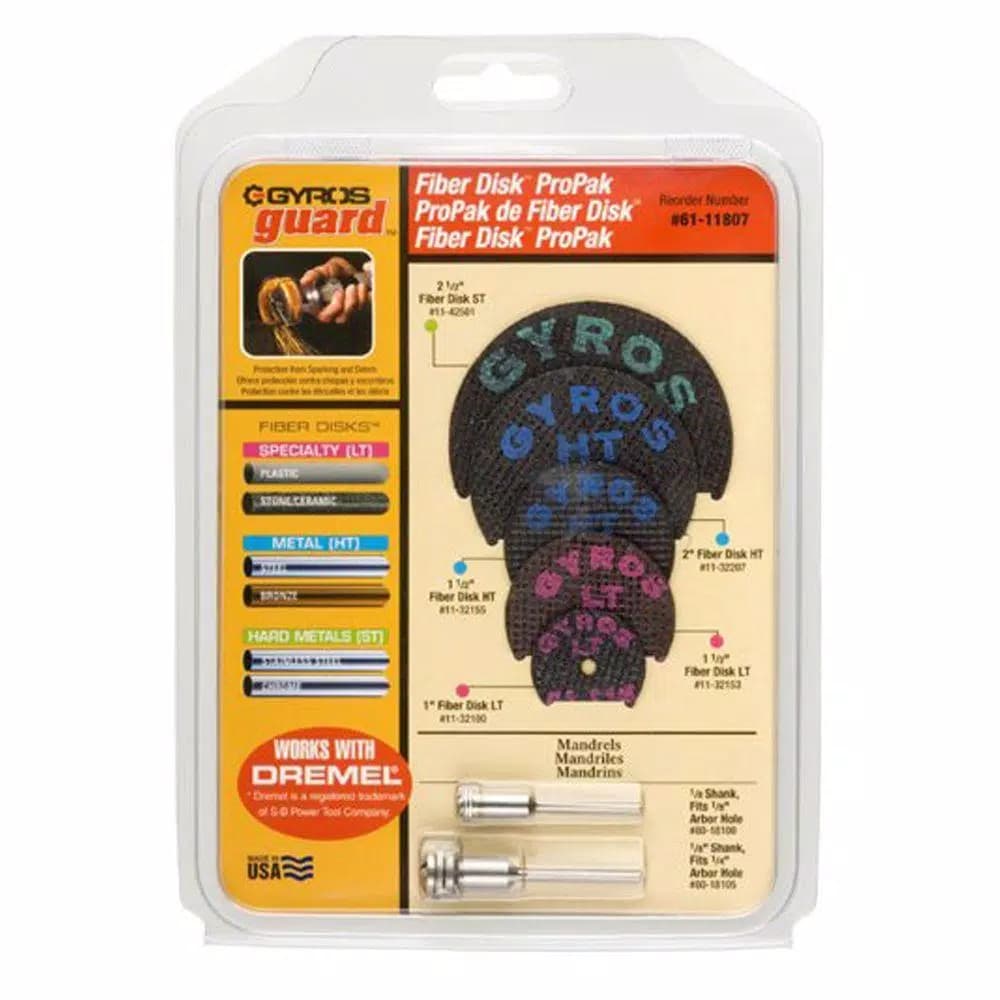 Gyros ProPak 7-Piece Rotary Tool Cut-Off Wheel and Fiber Disk Accessory Kit for Dremel Type Tools