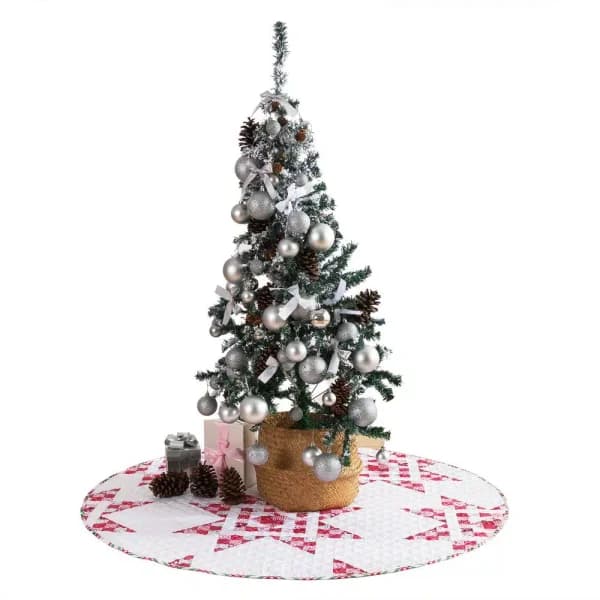 Country Living Angelina 48 in. Reversible Quilted Tree Skirt, Red and White Patchwork Star