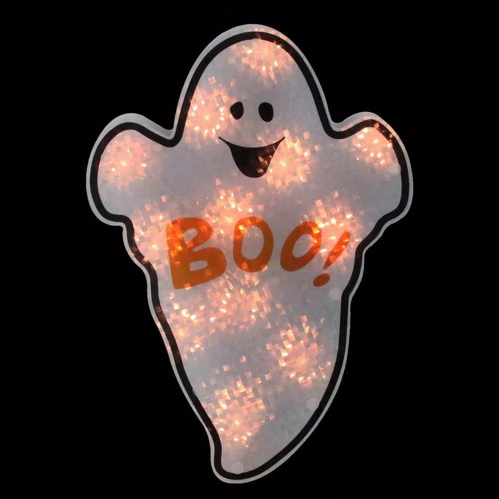 Northlight 12 in. White Holographic Lighted Ghost Halloween Window Silhouette Decoration
