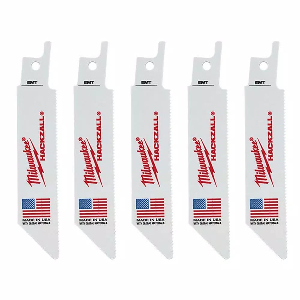 Milwaukee 4 in. 14 TPI Bi-Metal EMT Reciprocating Saw Blades, 5-Pack