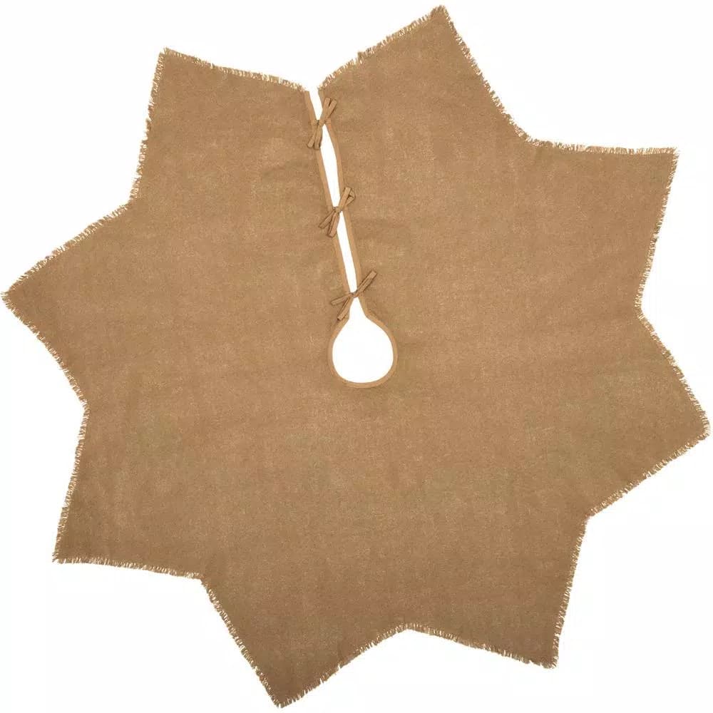 VHC Brands 48 in. Burlap Natural Tan Farmhouse Christmas Tree Skirt with 8-Point Star Design
