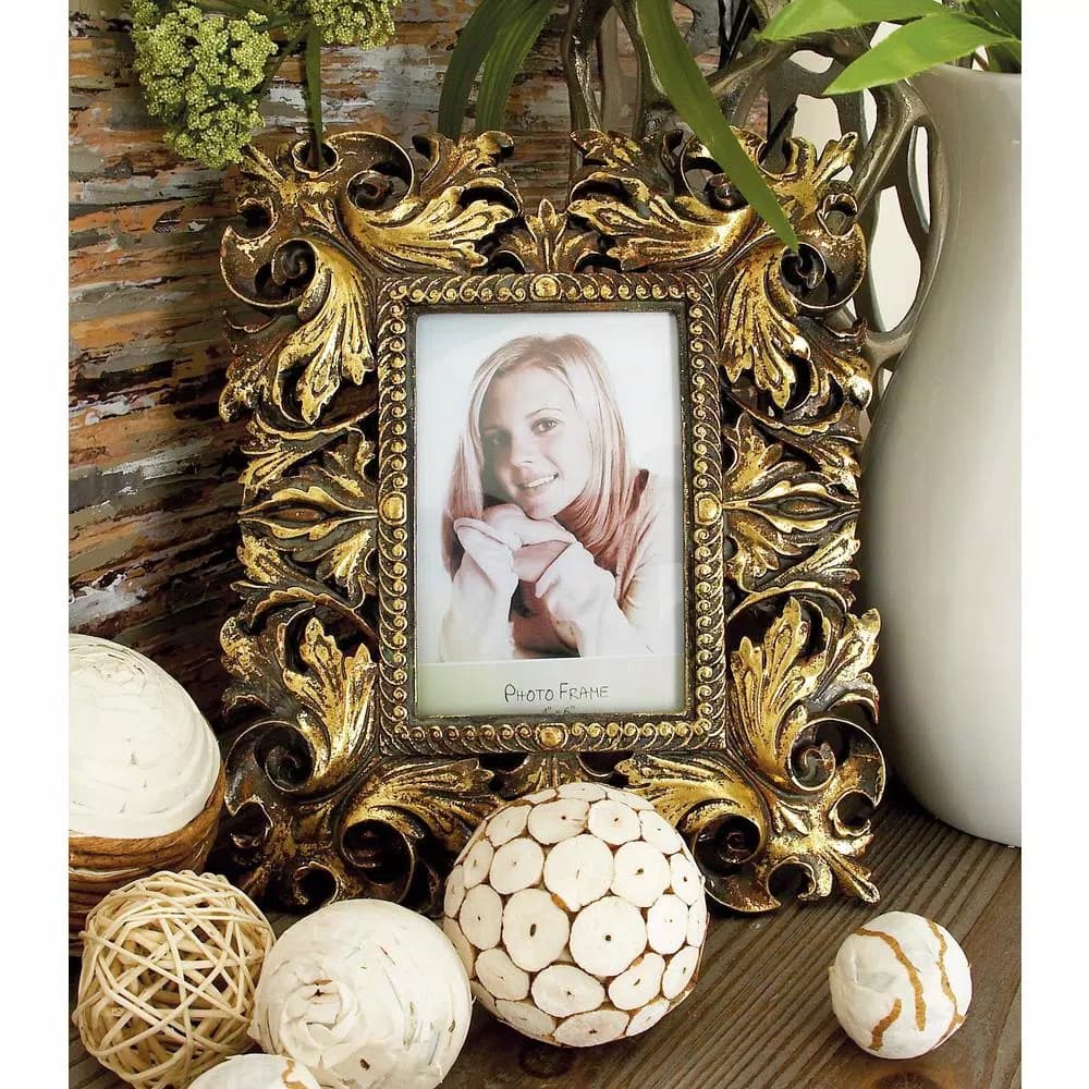 LITTON LANE Rustic Bronze Scrollwork Photo Frames, Set of 2, Classical Leaf & Flourish Design