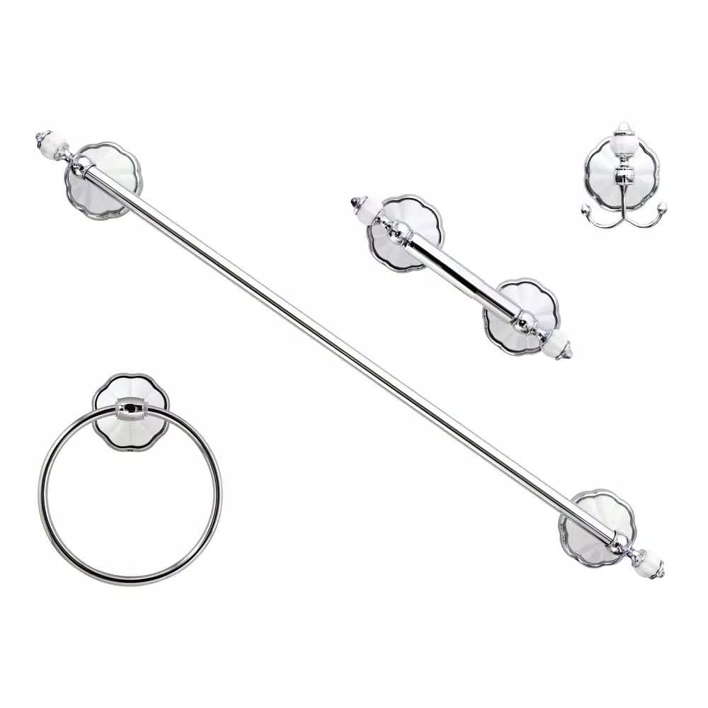 MODONA Flora 4-Piece Bathroom Accessories Set - White Porcelain & Polished Chrome