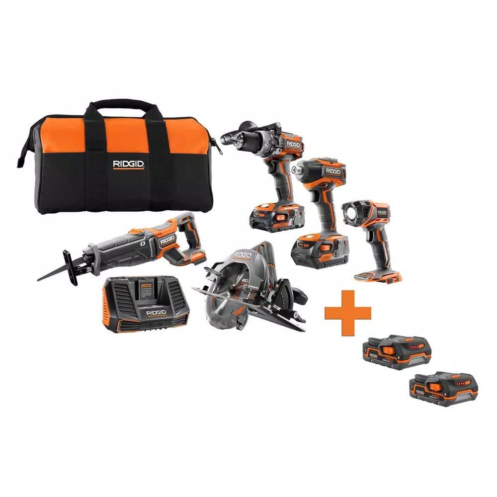 RIDGID 18V Brushless 5-Tool Combo Kit with Bonus 1.5 Ah Batteries