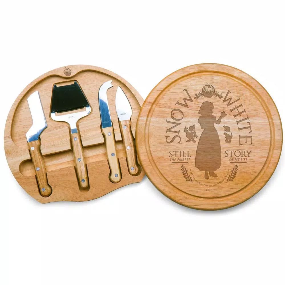 TOSCANA Picnic Time Snow White Circo Cheese Board and 4-Piece Tool Set, 10.2 in. Rubberwood