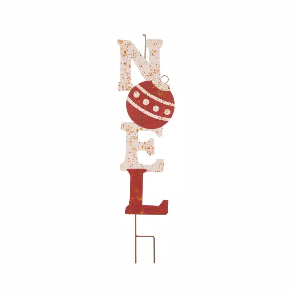 Glitzhome 36 in. Rusty Metal Noel Yard Stake and Wall Decor, Holiday Garden Ornament