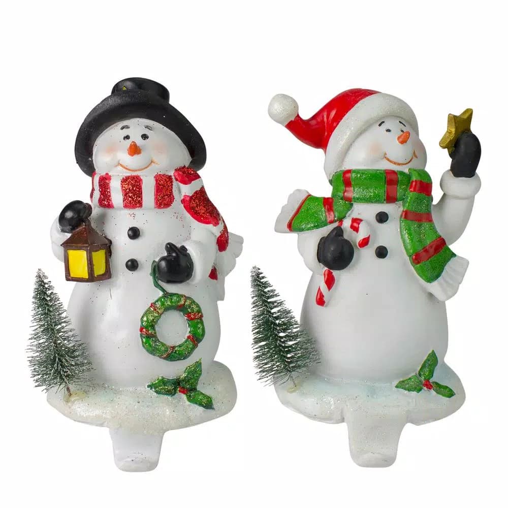 Northlight 7.25 in. Glitter Dusted Snowman Christmas Stocking Holders, Set of 2