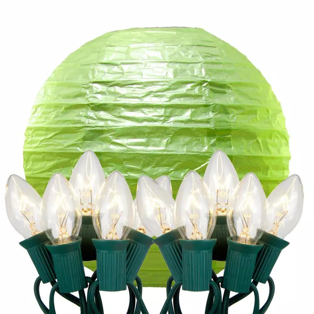 LUMABASE 10 in. 10-Light Green Paper Lantern String Lights, 30 ft. Cord
