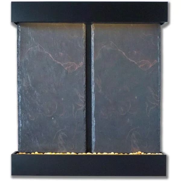 Water Wonders Nojoqui Falls Double Lightweight Slate Wall Fountain with Black Onyx Trim