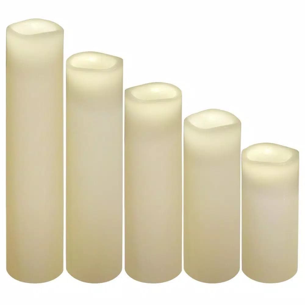Unbranded Brite Star 5-Piece Flameless LED Vanilla Scented Ivory Real Wax Pillar Candle Set