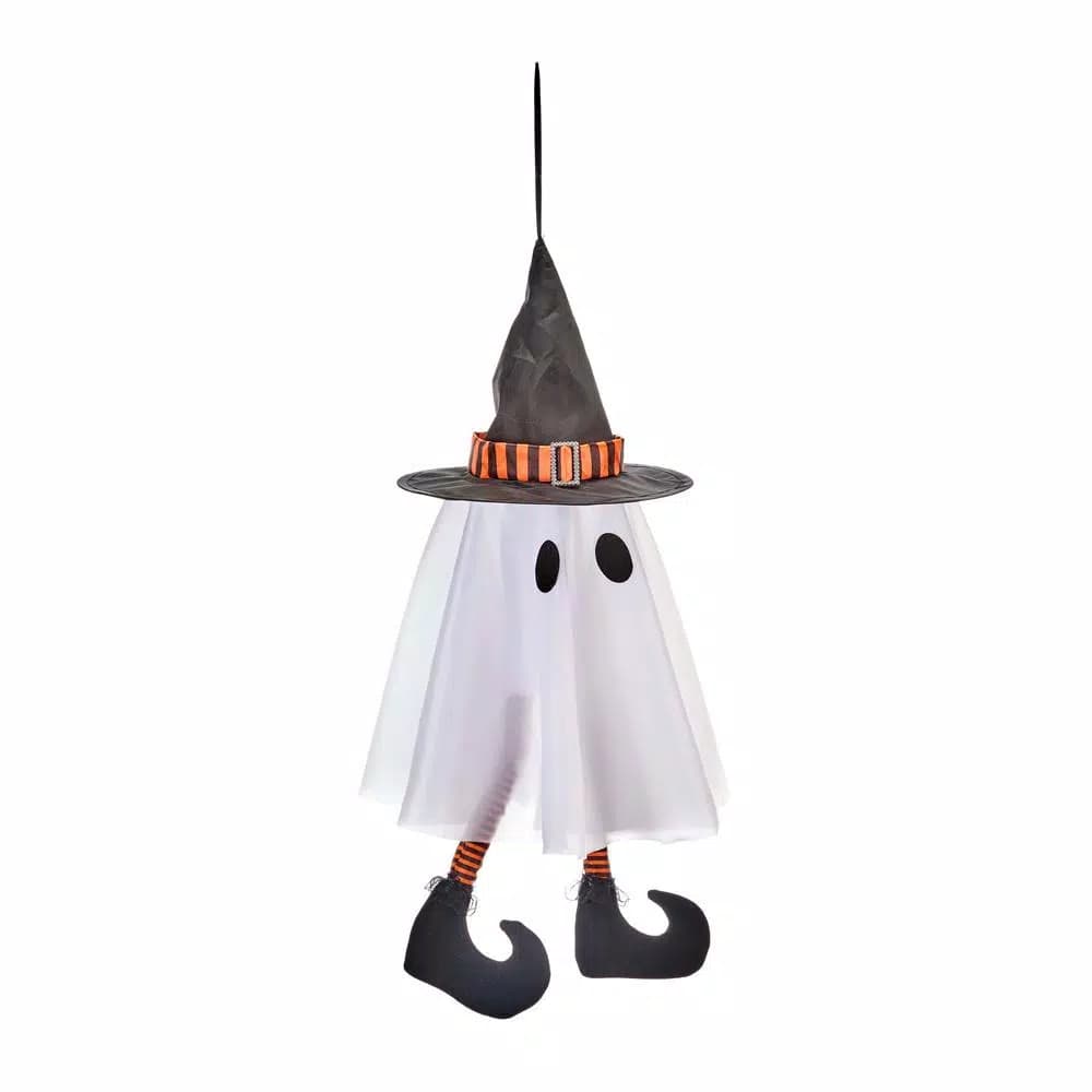 Unbranded 10 in. x 24 in. Halloween Hanging Ghost with Sound-Activated Kicking Legs