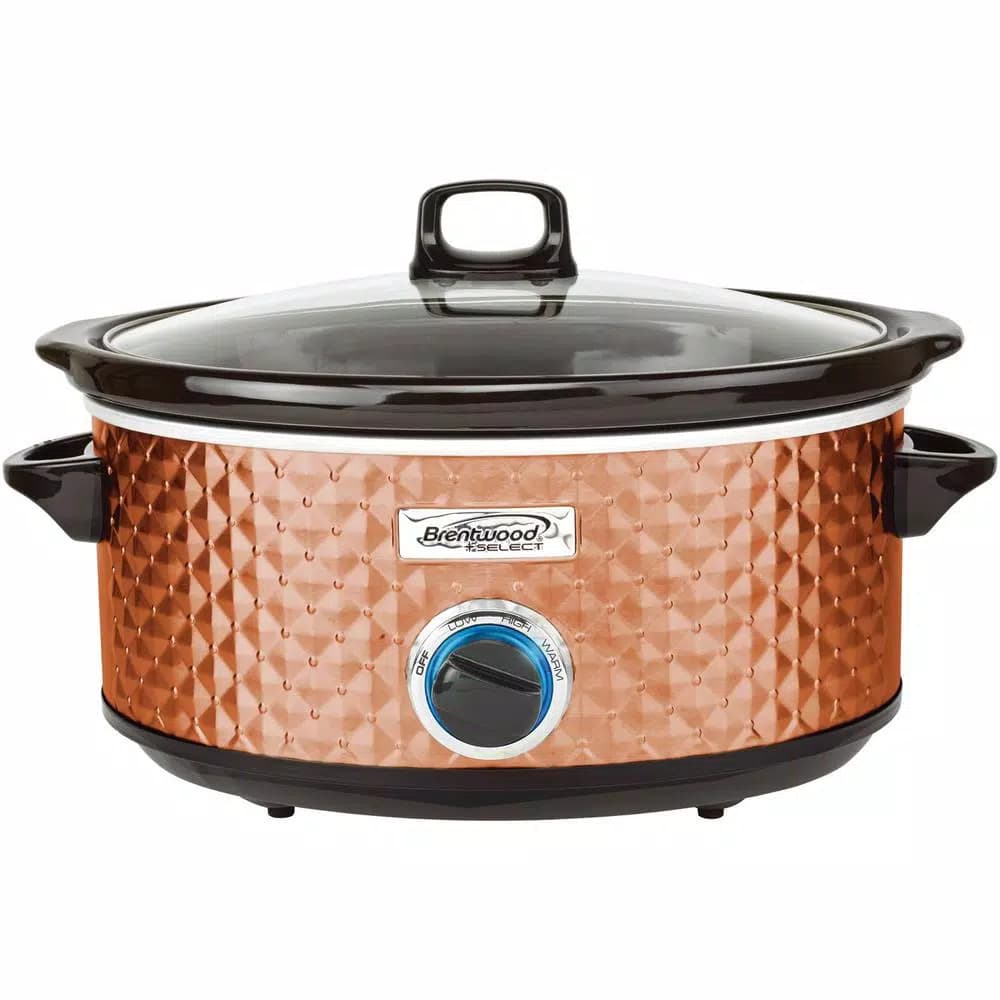 Brentwood Appliances 7 Qt. Copper Slow Cooker with Removable Ceramic Pot and Tempered Glass Lid