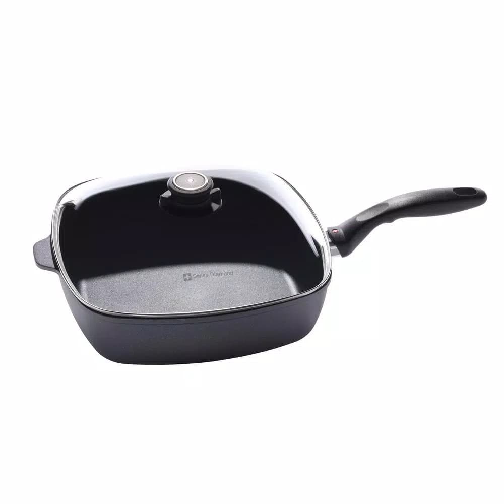 Swiss Diamond Classic Series 5 qt. Square Cast Aluminum Nonstick Saute Pan with Glass Lid, Gray