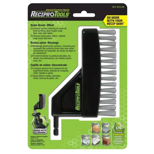 ReciproTool Nylon Offset Brush for Reciprocating Saws, Compatible with Universal Adapter