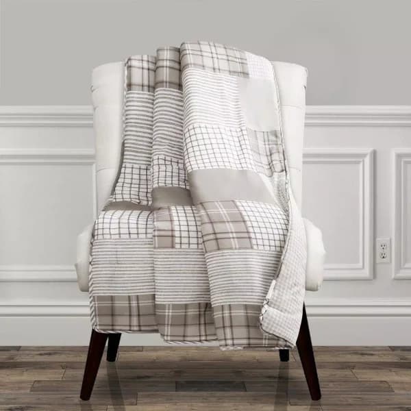Lush Decor Greenville Taupe Reversible Plaid Cotton Throw Blanket