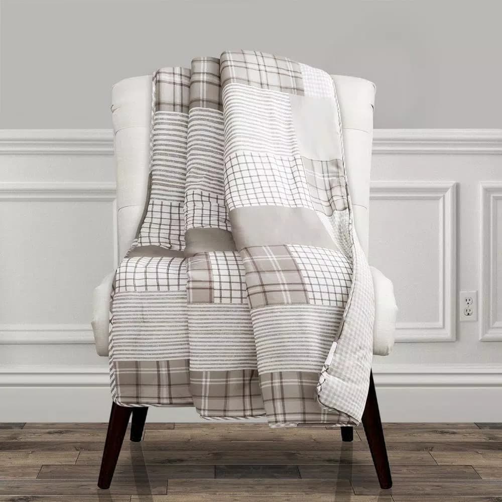 Lush Decor Greenville Taupe Reversible Plaid Cotton Throw Blanket