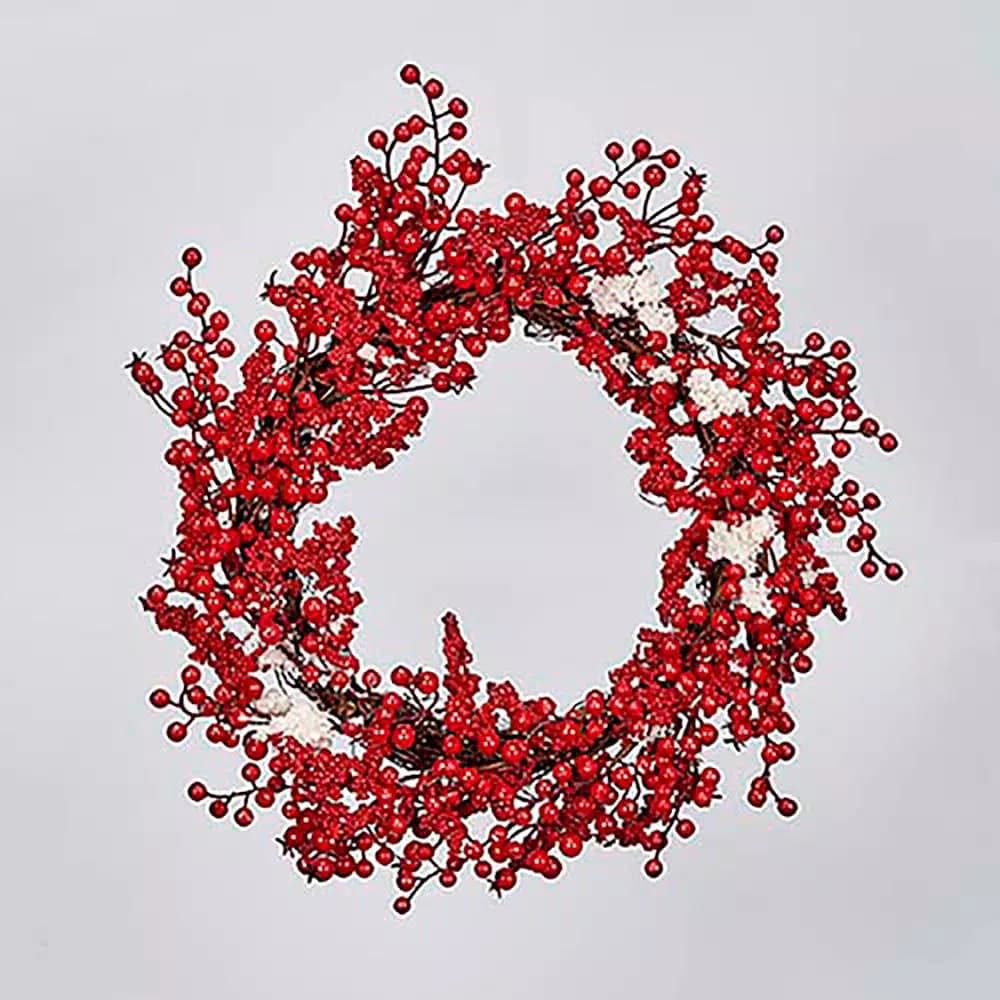 Unbranded 20 in. Snowy Berry Christmas Wreath, Red Artificial Holiday Decor