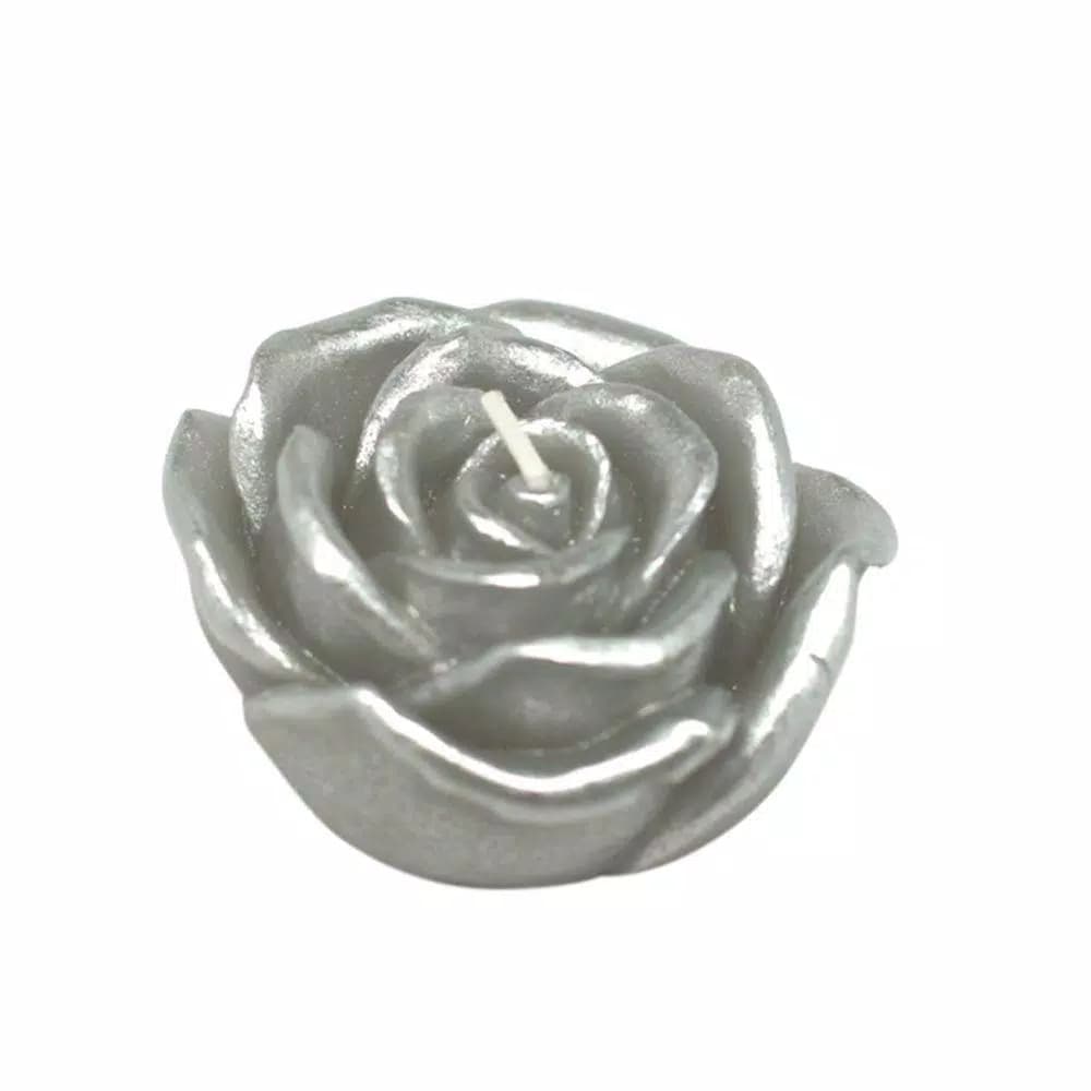 Zest Candle 3 in. Metallic Silver Rose Floating Candles, 12-Pack