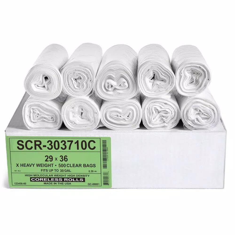 Unbranded Clear Source Reduction SCR Trash Bags, 20-30 Gallon, Clear, 500 Count