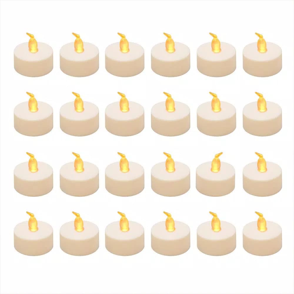 LUMABASE Amber LED Tea Light Candles - Battery Operated Flickering Flameless Set (24-Count)