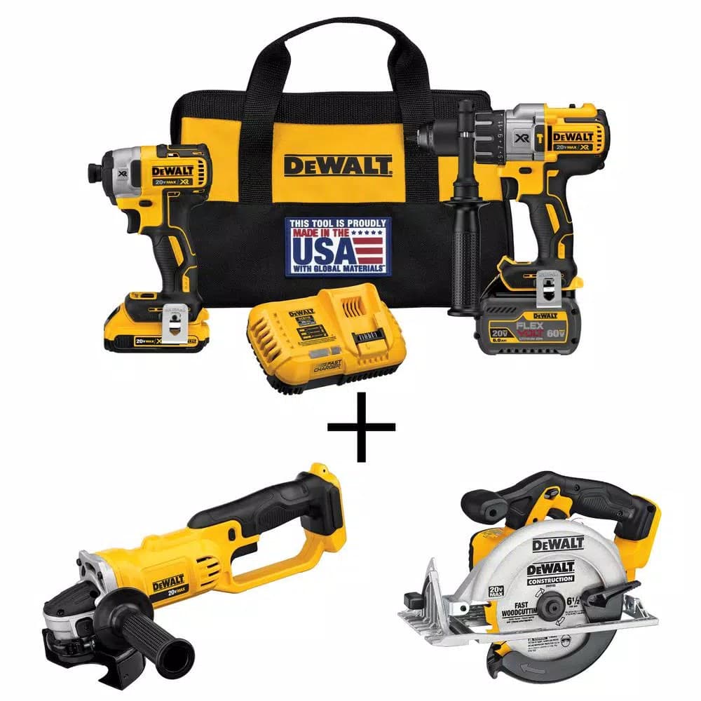 DEWALT 20V MAX XR Brushless 4-Tool Combo Kit with FLEXVOLT 6.0Ah & 2.0Ah Batteries