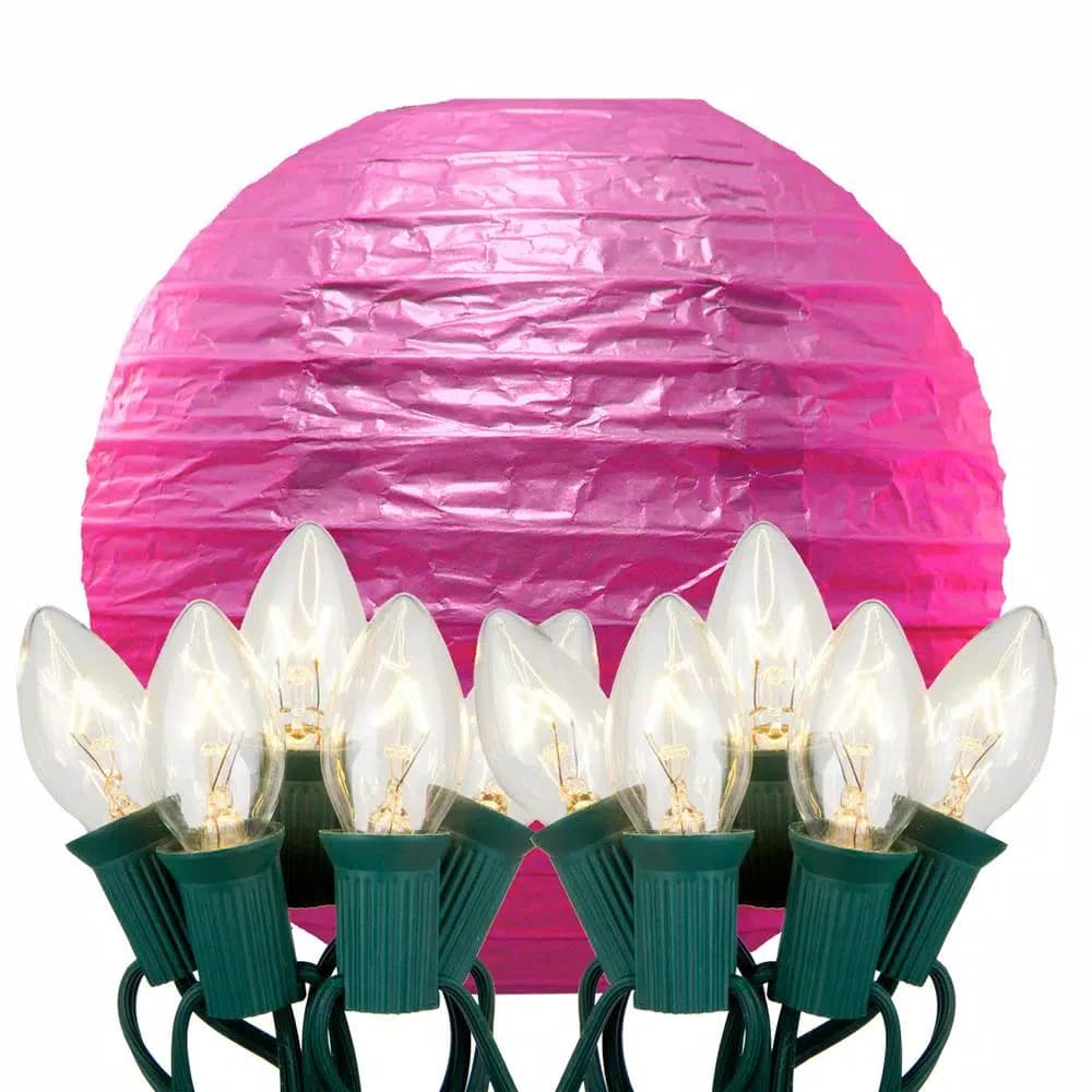 LUMABASE 10 in. 10-Light Fuchsia Paper Lantern String Lights, 30 ft. Warm Incandescent