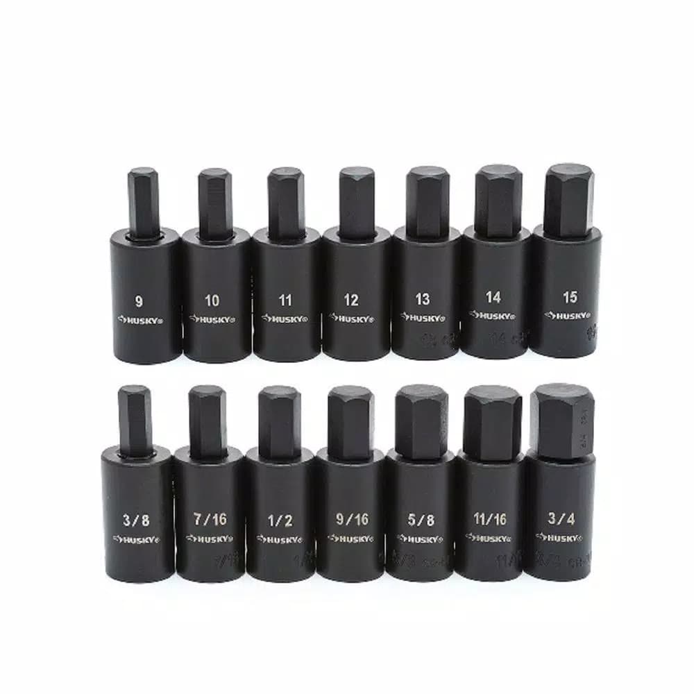 Husky 1/2 in. Drive Hex Bit Impact Socket Set, 14-Piece SAE/Metric