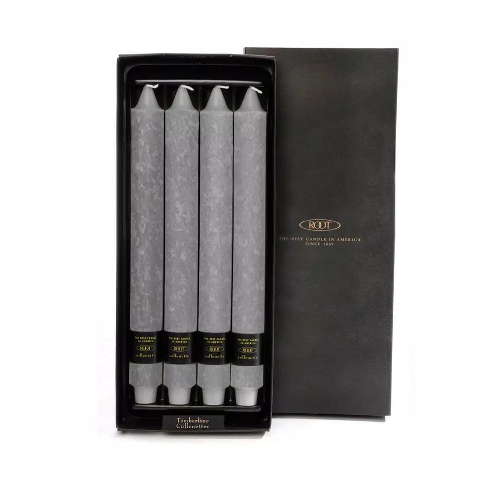 ROOT CANDLES A.I. Root 9 in. Timberline Collenette Platinum Taper Candles, Box of 4