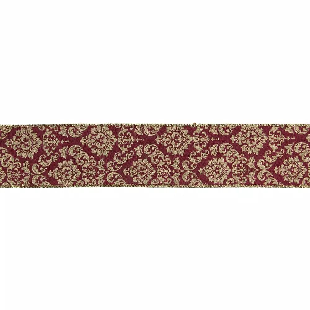 Northlight Burgundy and Gold Damask Christmas Wired Craft Ribbon, 2.5 in. x 16 yds.