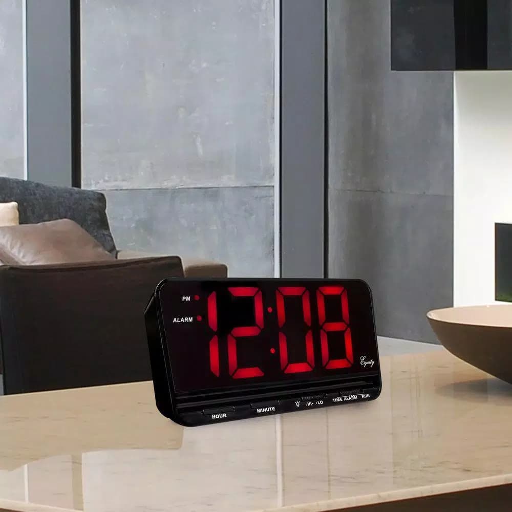 Equity by La Crosse Extra-Large 3 in. Red LED Digital Alarm Table Clock with HI/LO Settings