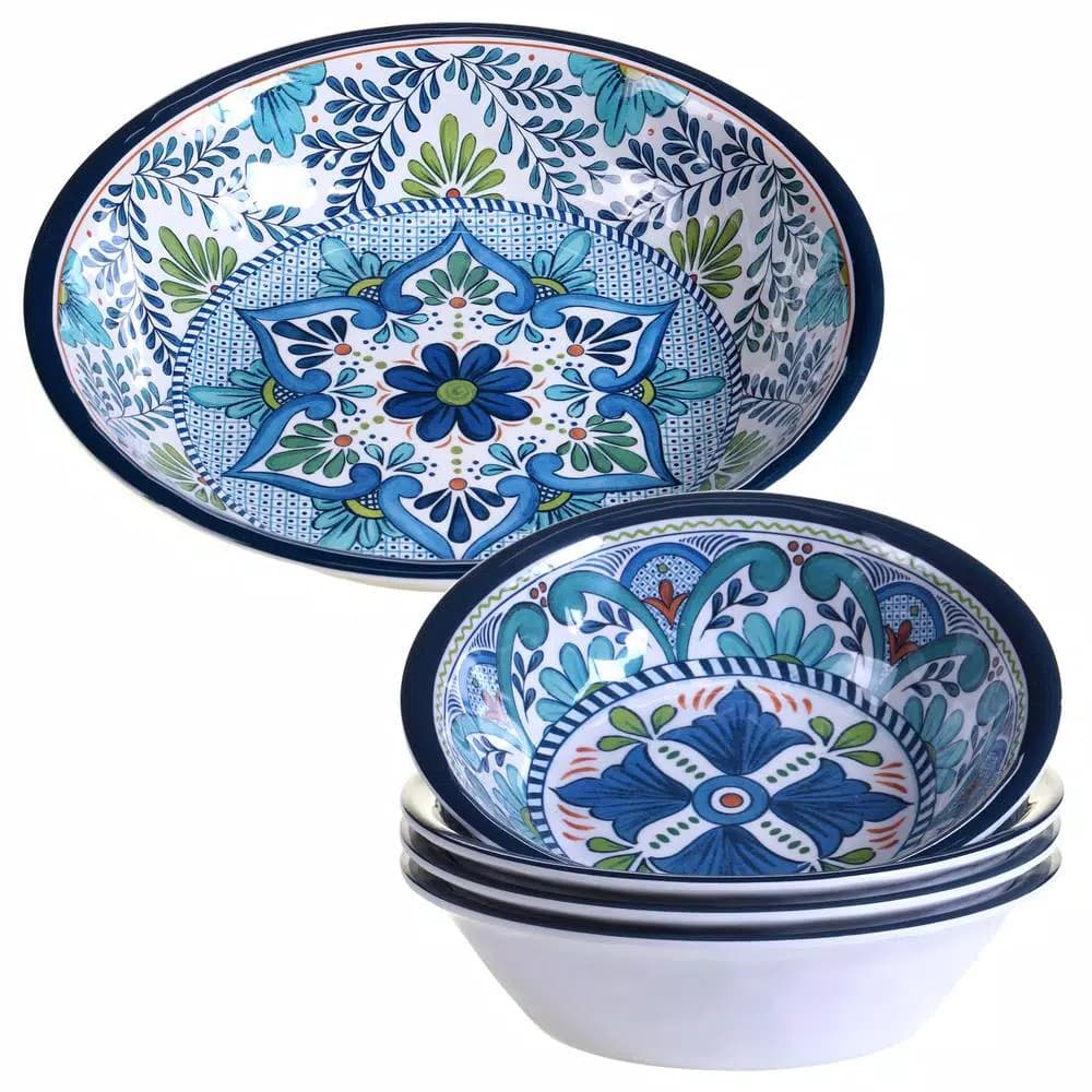 Certified International Talavera 5-Piece Blue Melamine Salad and Serving Bowl Set