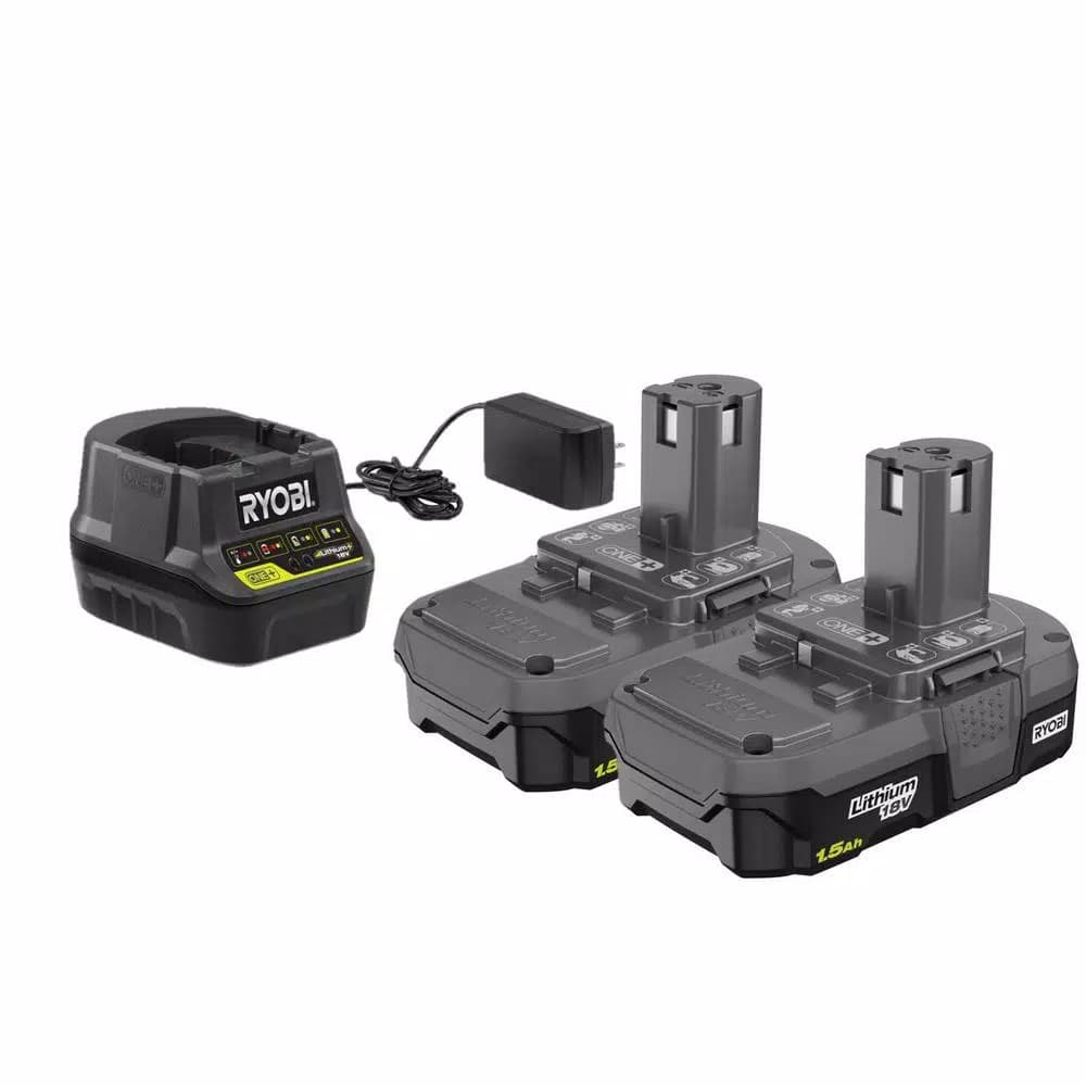 RYOBI 18V ONE+ 1.5 Ah Compact Lithium-Ion Battery 2-Pack with Charger Kit