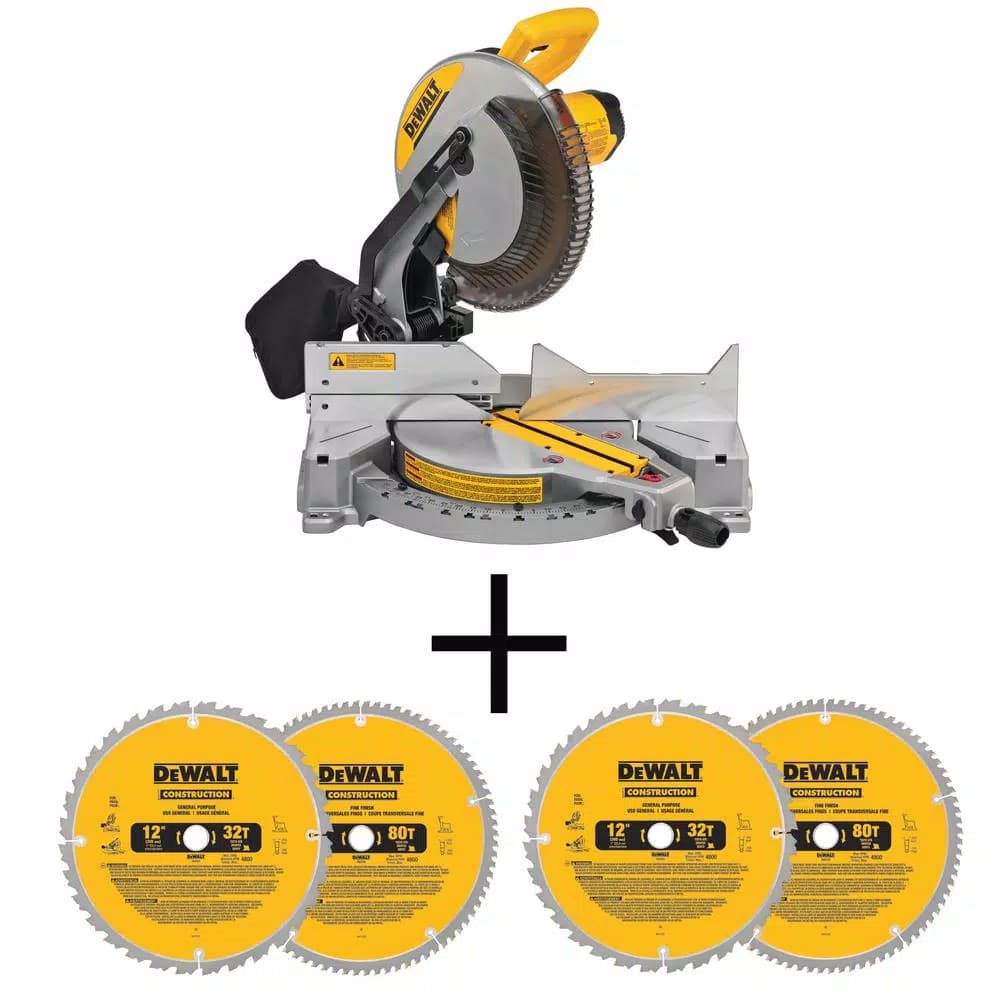 DEWALT 12 in. Corded Single Bevel Compound Miter Saw with 2-Pack Carbide Blade Set