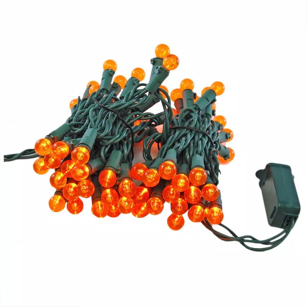 LUMABASE 70-Light LED Orange Globe String Lights, Weather Resistant, 14.58 ft, Green Cord