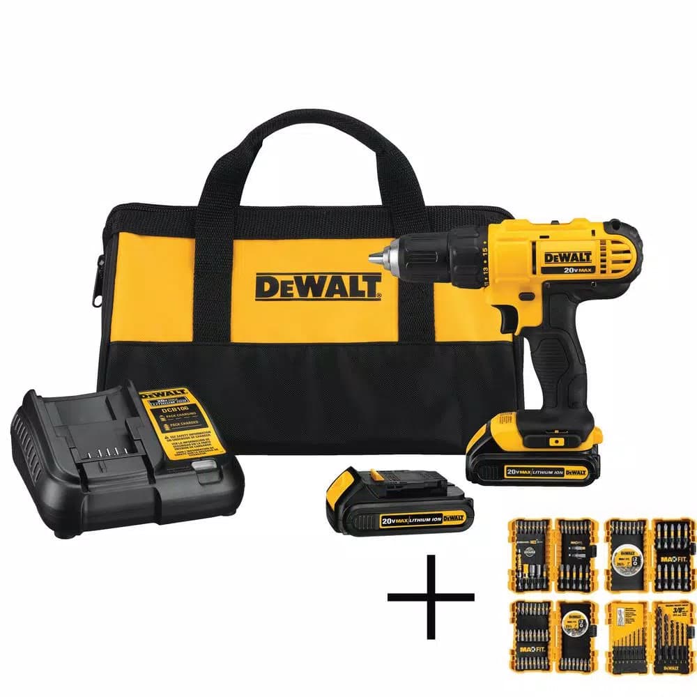 DEWALT 20V MAX Cordless 1/2 in. Drill/Driver Combo Kit with (2) 1.3Ah Batteries & 140-Piece Screwdriving Set