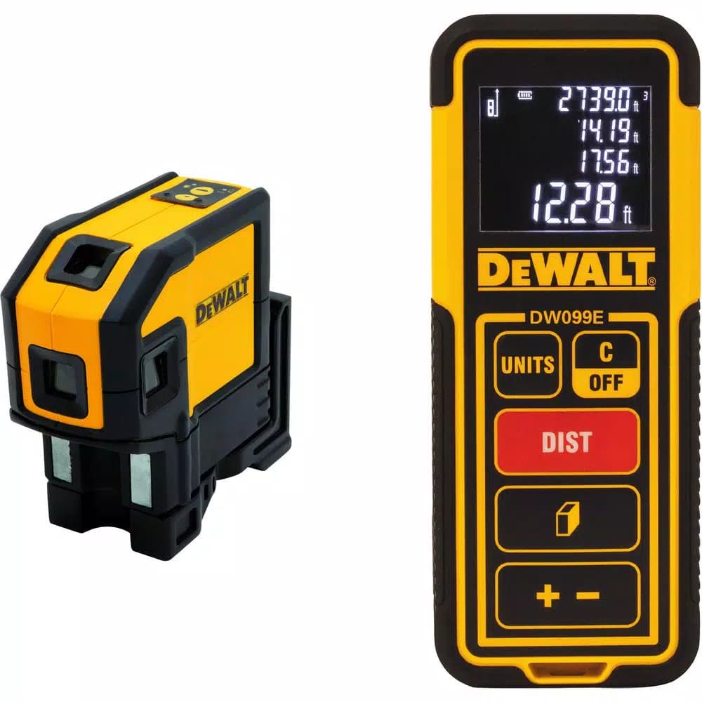 DEWALT Self-Leveling Red Line Laser Level with 100 ft. Laser Distance Measurer Bundle
