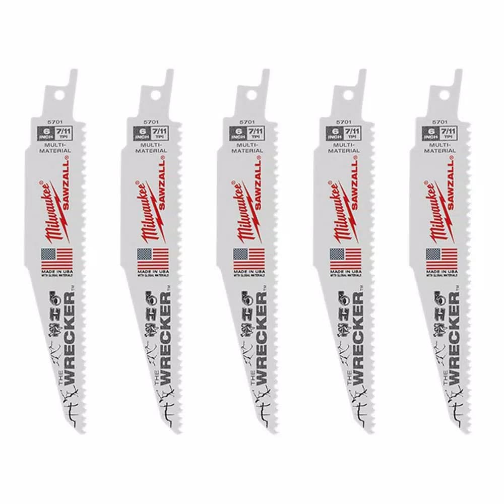 Milwaukee WRECKER 6 in. Multi-Material Demolition Reciprocating Saw Blades, 7/11 TPI (5 Pack)