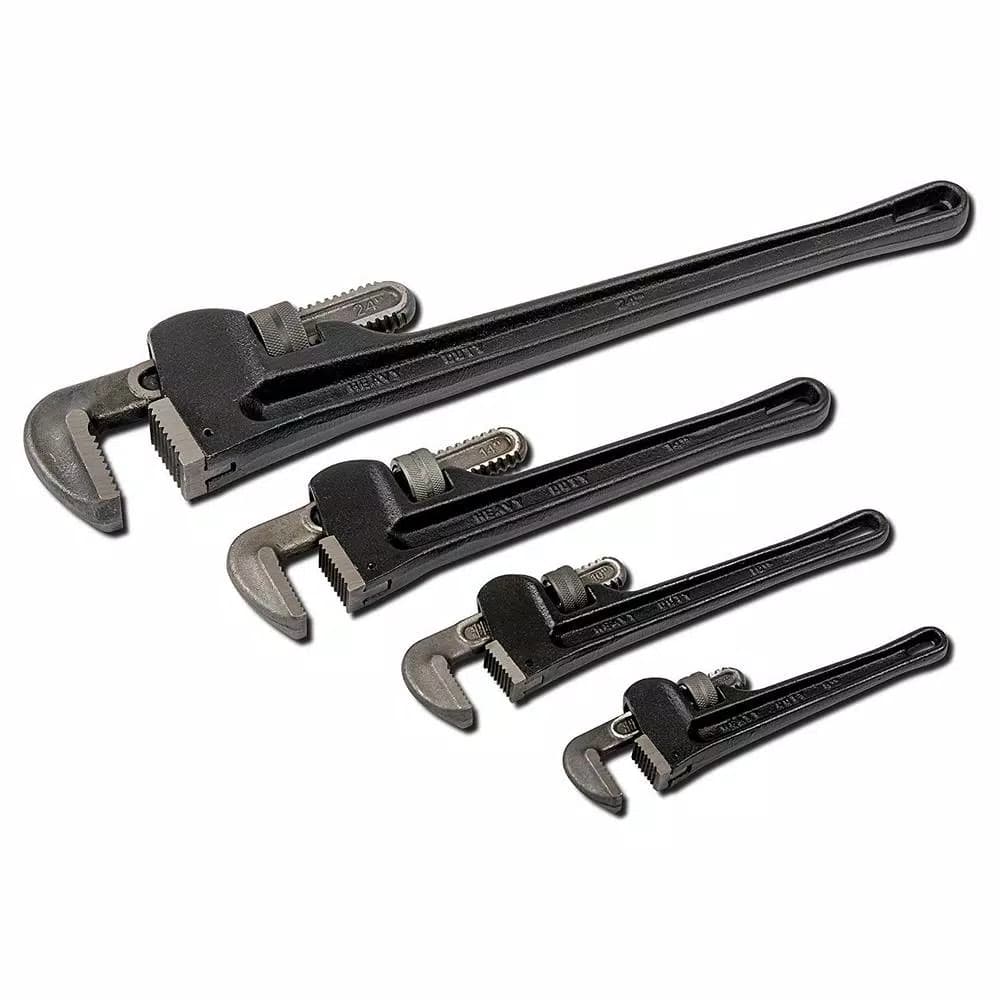 Unbranded Steel Pipe Wrench Set, 4-Piece Heavy Duty Alloy Construction, 8 in. to 24 in.