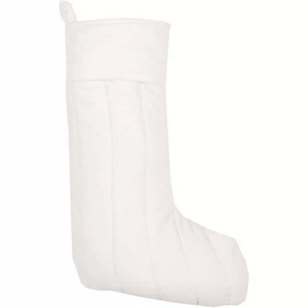 VHC Brands 20 in. Ivory Velvet Cotton Christmas Stocking - Traditional Holiday Decor