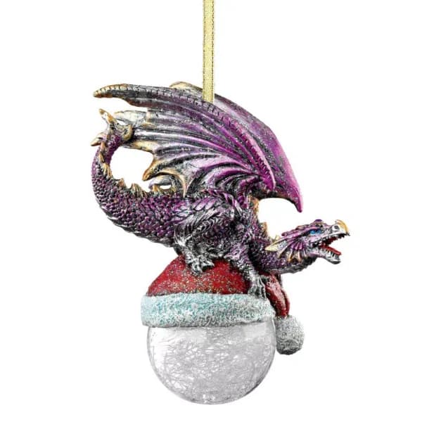 Design Toscano North Pole Dragon Holiday Ornament, Artist Liam Manchester, 6.5 in.