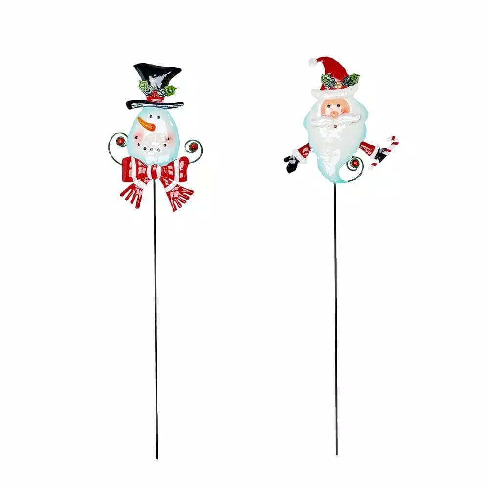 Unbranded 21 in. Metal Santa and Snowman Holiday Yard Stakes (Set of 2)