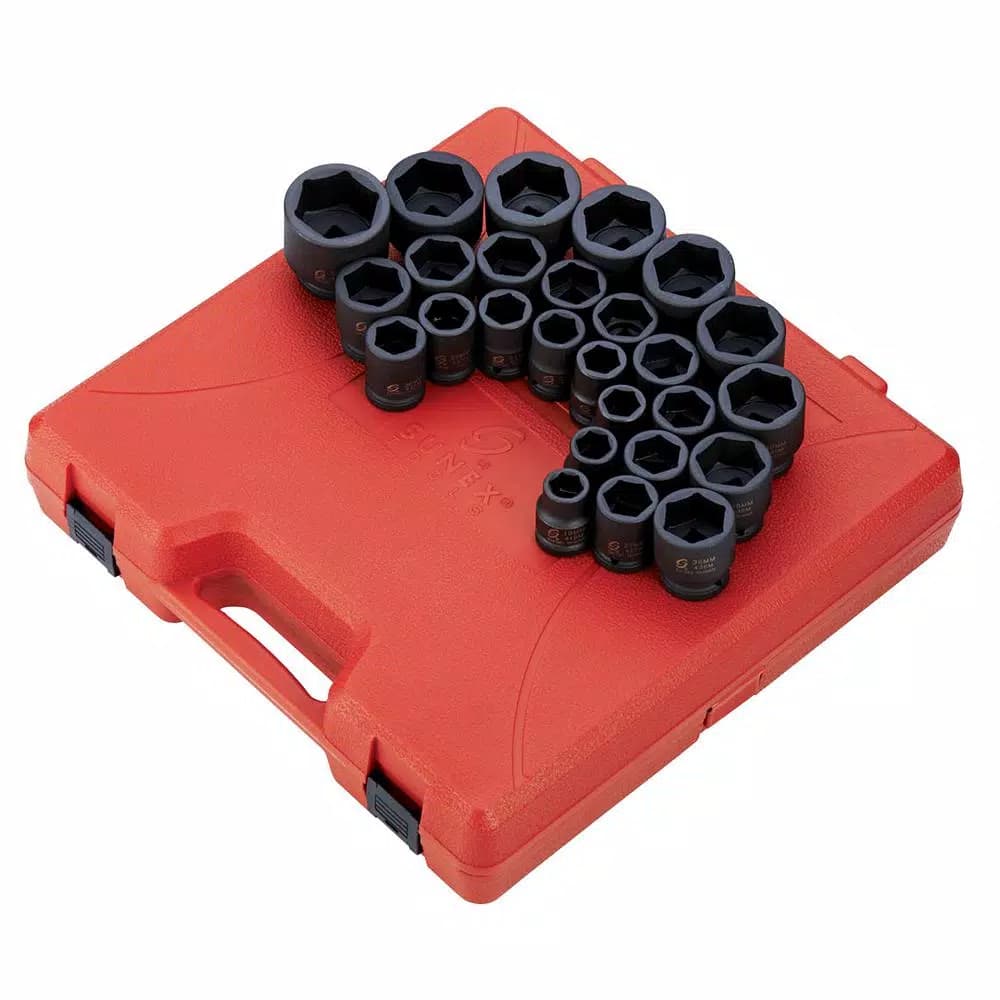 SUNEX TOOLS 26-Piece 3/4 in. Drive Metric Impact Socket Set, Intermediate Depth