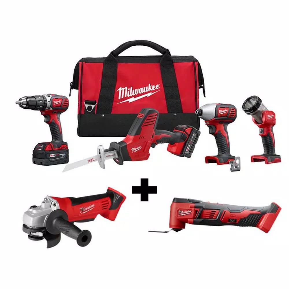 Milwaukee M18 18V Lithium-Ion Cordless 5-Tool Combo Kit with Grinder, Multi-Tool, and HACKZALL