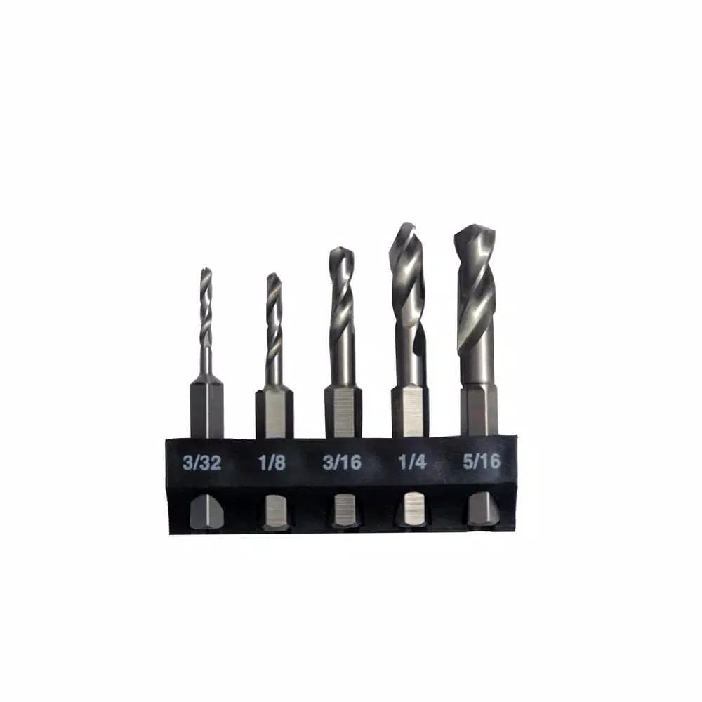 Milescraft 5-Piece Metal Stubby Drill Bit Set with 1/4 in. Hex Shank