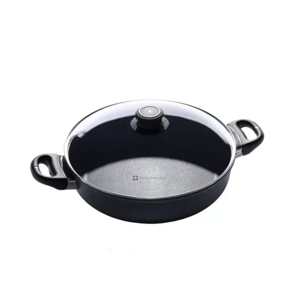 Swiss Diamond Classic Series 3.7 qt. Nonstick Cast Aluminum Saute Pan with Glass Lid, Gray