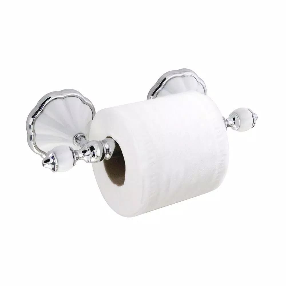 MODONA Flora Toilet Paper Holder, White Porcelain and Polished Chrome Stainless Steel Roller