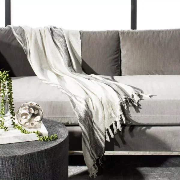 Safavieh Alita White and Grey Metallic Striped Cotton Throw Blanket, 50 x 70 in.
